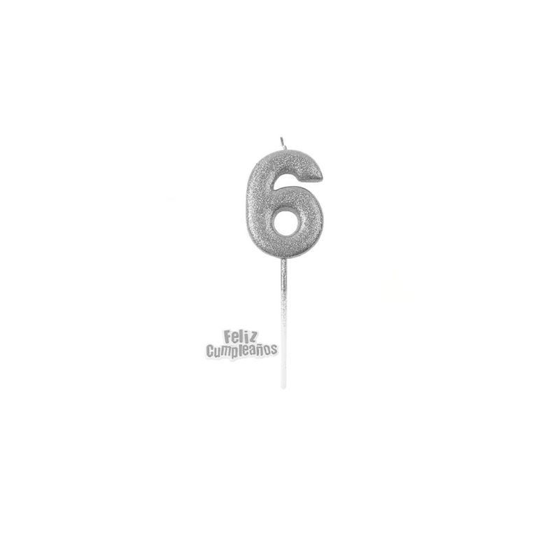 GENERICO - Vela De Numero 6 Plateada 13cm