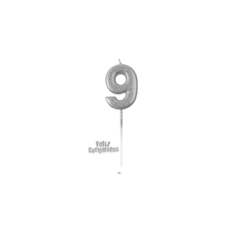 GENERICO - Vela De Numero 9 Plateada 13cm