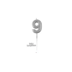 GENERICO - Vela De Numero 9 Plateada 13cm