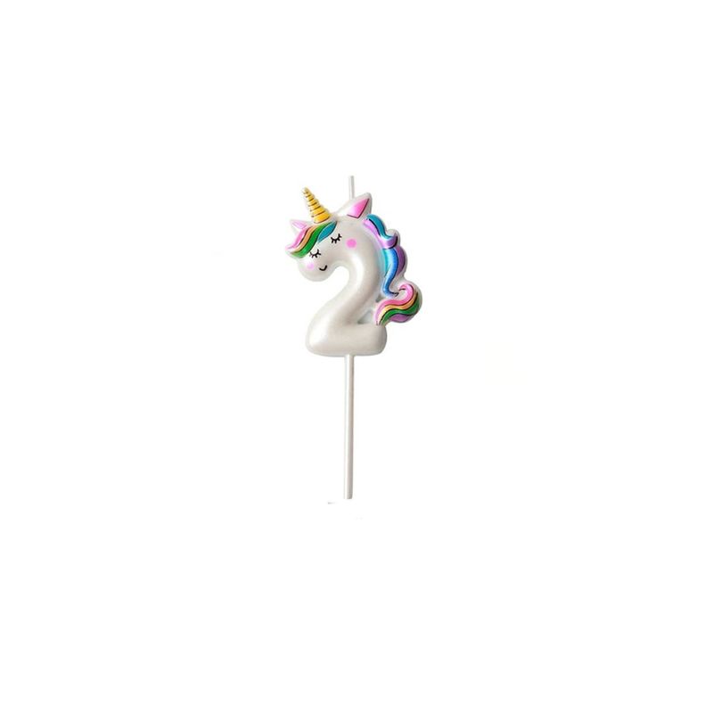 GENERICO - Vela De Numero 2 Unicornio 11cm