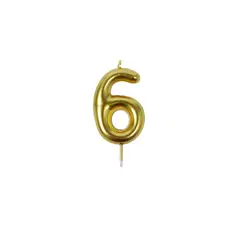 GENERICO - Vela De Numero 6 Dorada 8cm