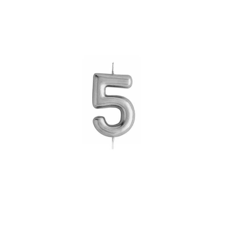 GENERICO - Vela De Numero 5 Plateada 8cm