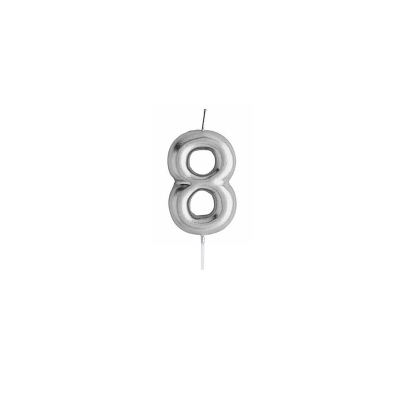 GENERICO - Vela De Numero 8 Plateada 8cm