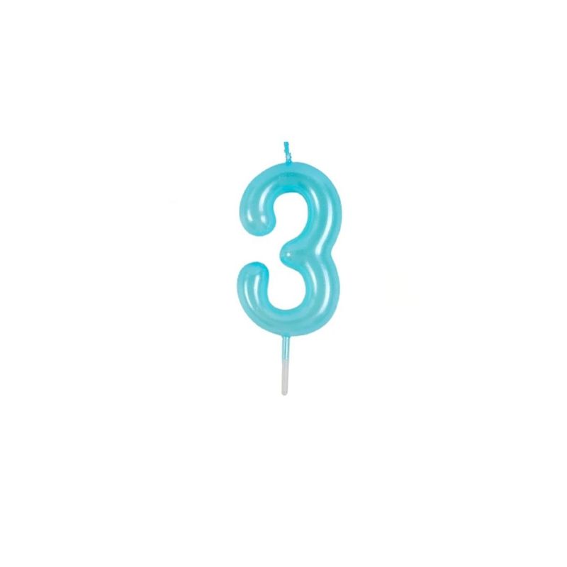 GENERICO - Vela De Numero 3 Celeste 8cm