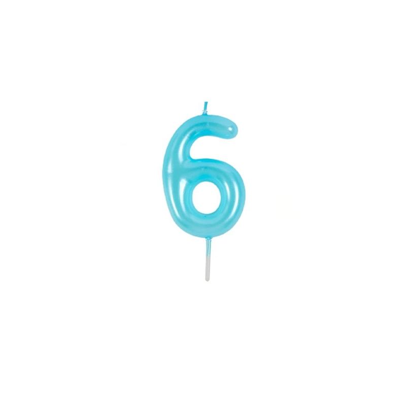GENERICO - Vela De Numero 6 Celeste 8cm