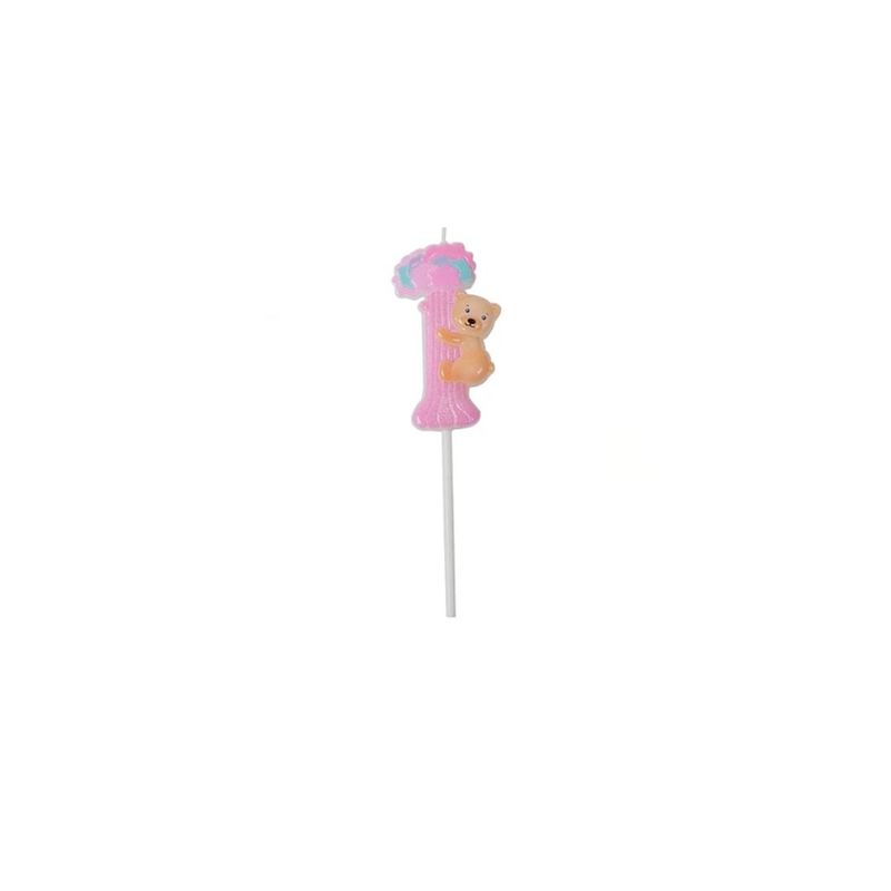 GENERICO - Vela De Numero 1 Oso Rosa 15cm