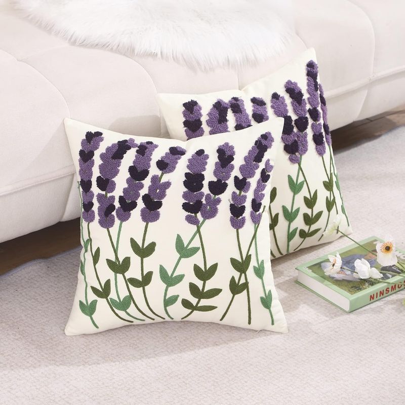 GENERICO - SET DE 4 FUNDAS BORDADA 45 CM X 45 CM FLORES HIBISCUS BLANCO TF