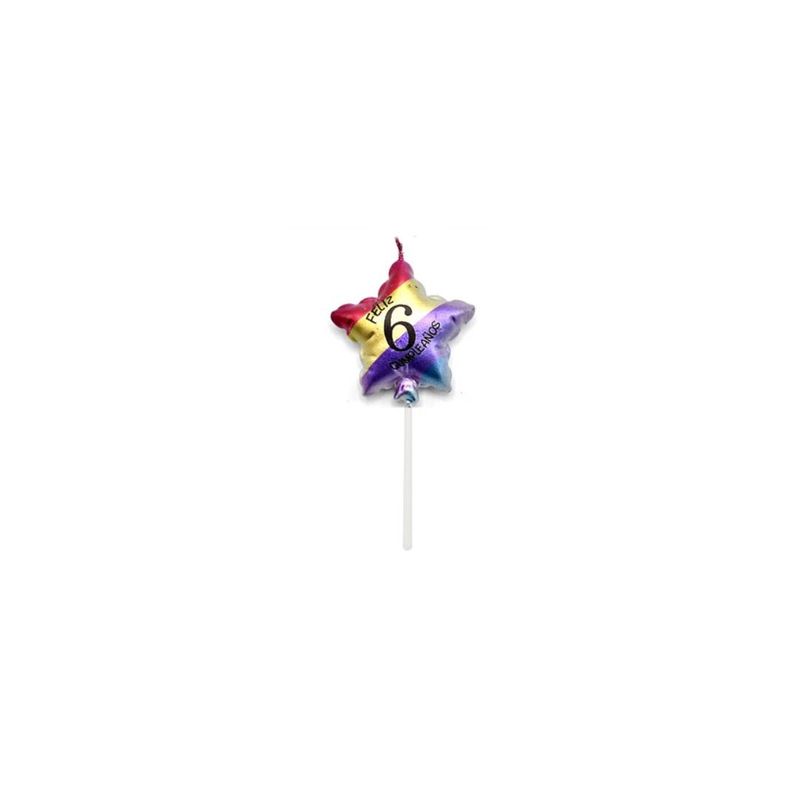 GENERICO - Vela De Numero 6 Estrella Multicolor 11cm