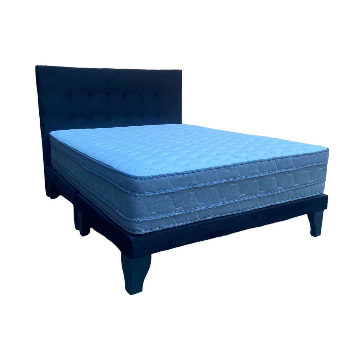 GENERICO - Cama Europea 2 Plazas + Respaldo 2 Plazas Valencia  Felpa Negro