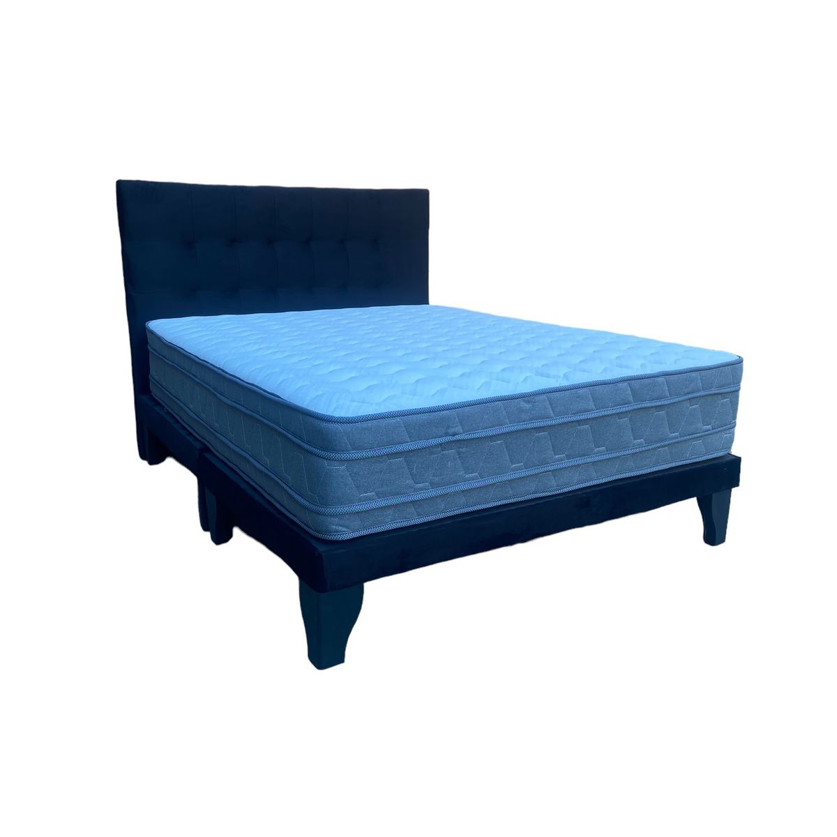 GENERICO - Cama Europea 2 Plazas + Respaldo 2 Plazas Valencia  Felpa Negro