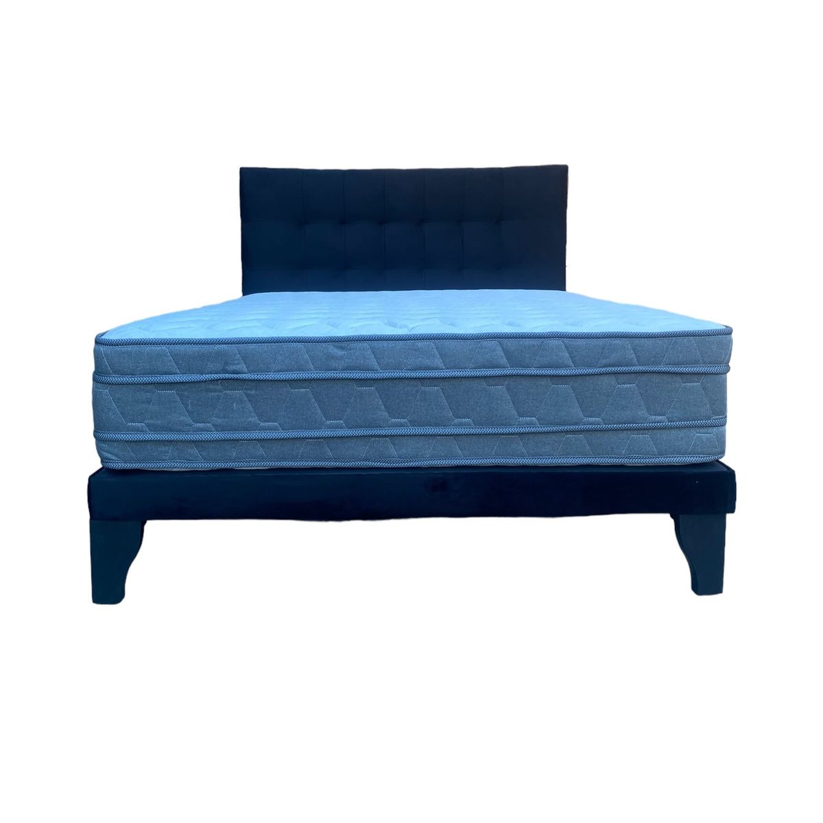 GENERICO - Cama Europea 2 Plazas + Respaldo 2 Plazas Valencia  Felpa Negro