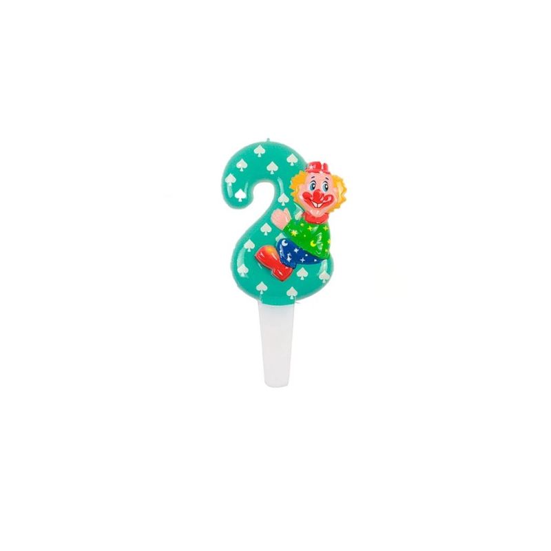 GENERICO - Vela De Numero 2 Payaso 14cm Turquesa