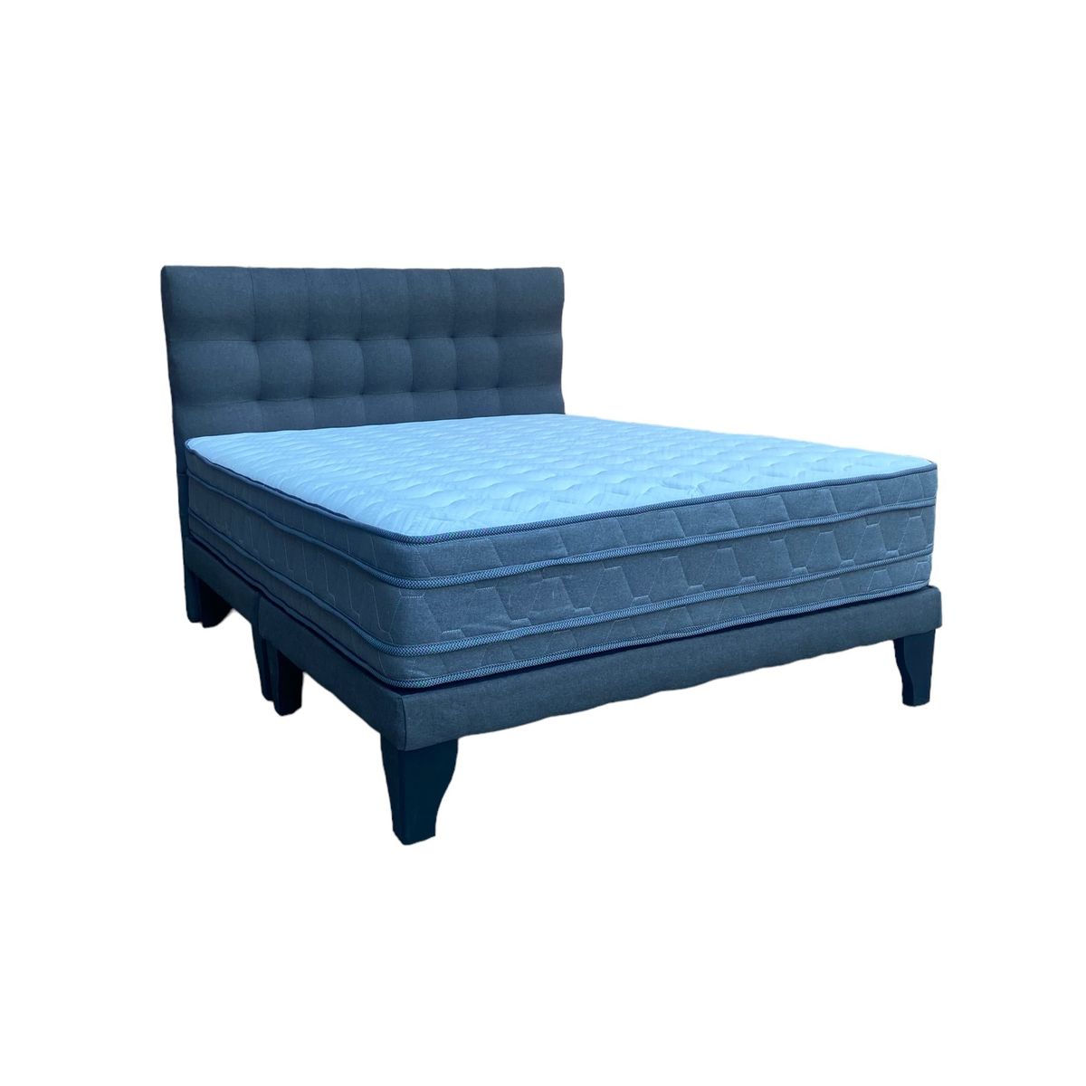 GENERICO - Cama Europea 2 Plazas + Respaldo 2 Plazas Valencia Tela Gris Oscuro