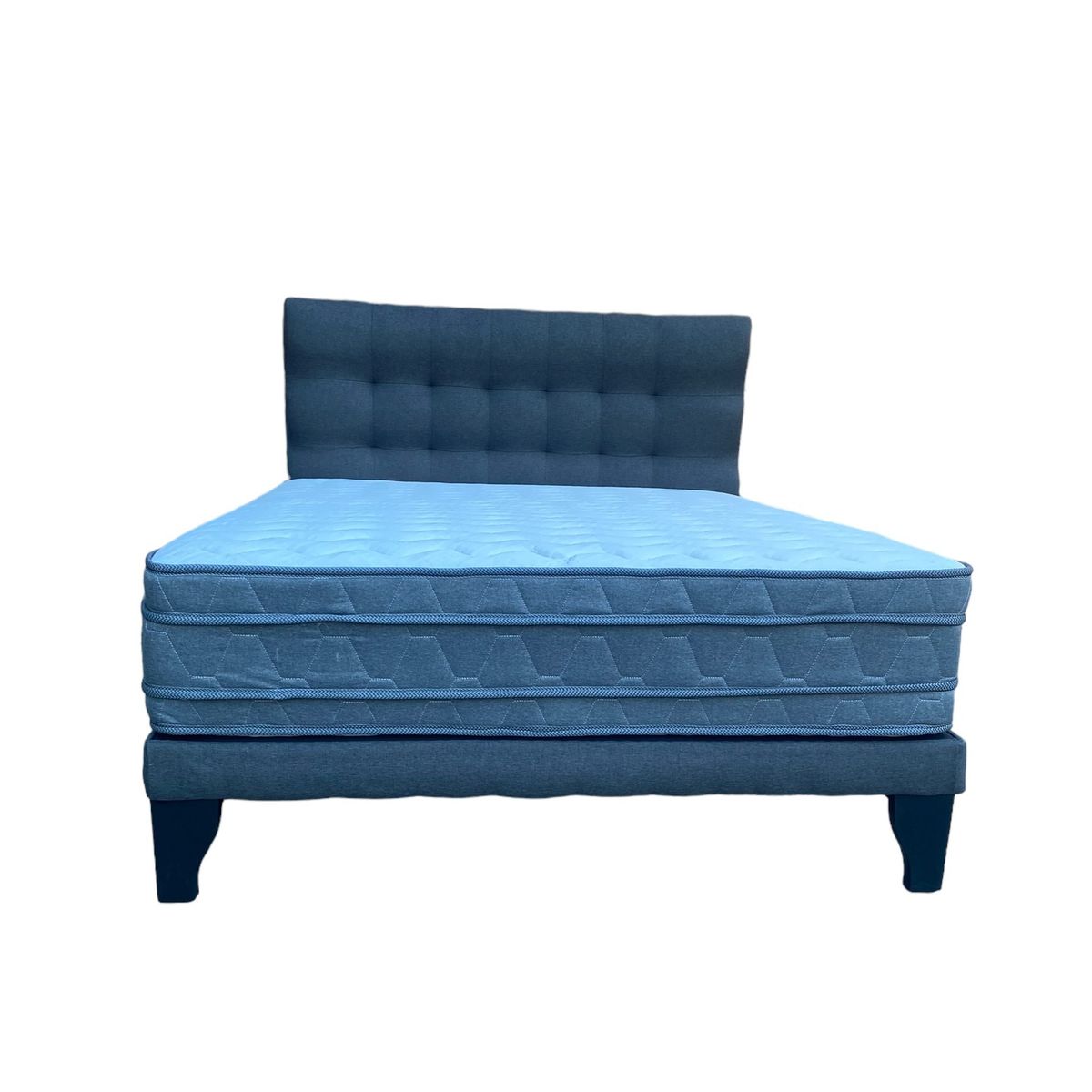 GENERICO - Cama Europea 2 Plazas + Respaldo 2 Plazas Valencia Tela Gris Oscuro