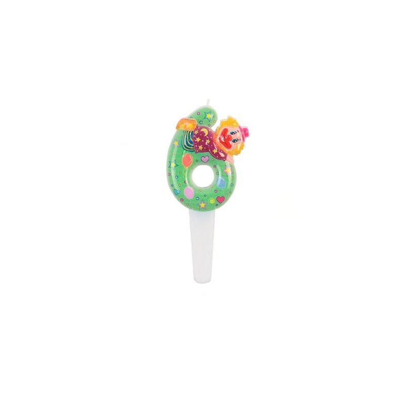 GENERICO - Vela De Numero 6 Payaso 14cm Verde Claro