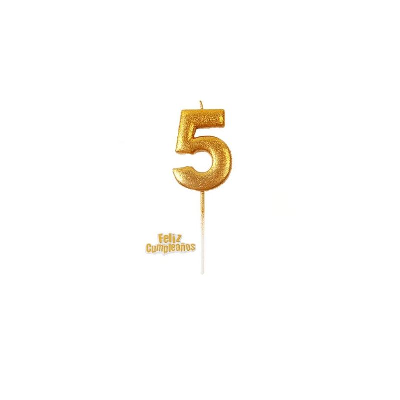 GENERICO - Vela De Numero 5 Dorado 13cm
