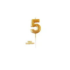 GENERICO - Vela De Numero 5 Dorado 13cm