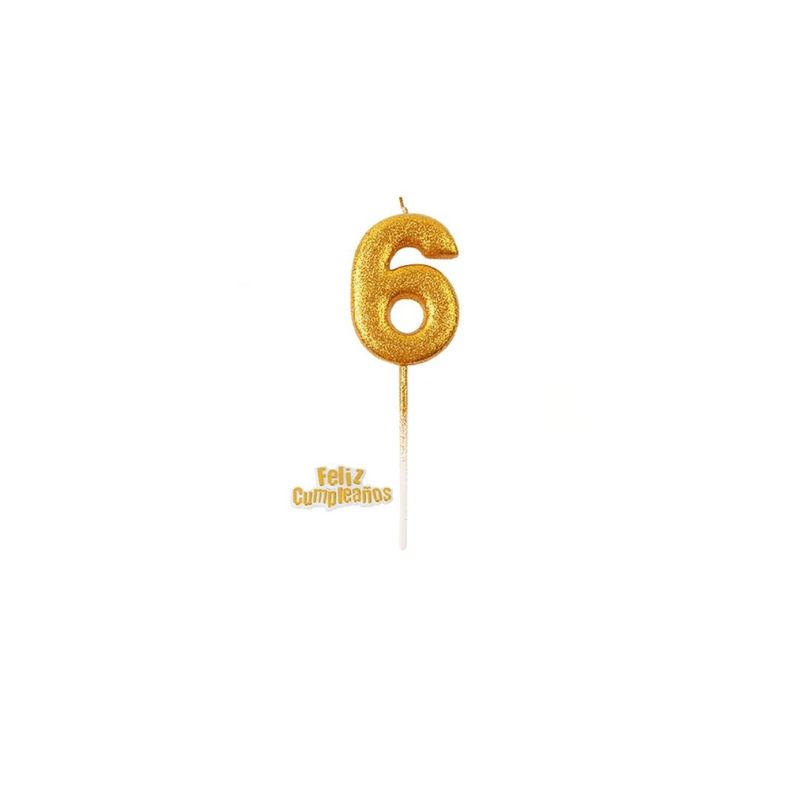 GENERICO - Vela De Numero 6 Dorado 13cm