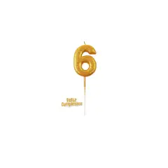 GENERICO - Vela De Numero 6 Dorado 13cm