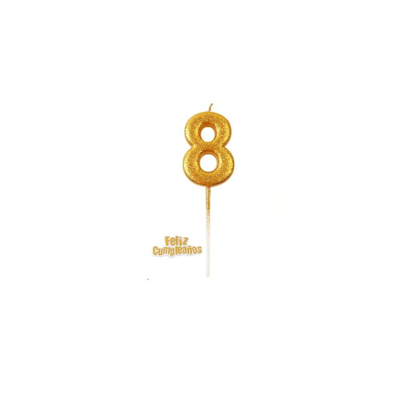 GENERICO - Vela De Numero 8 Dorado 13cm