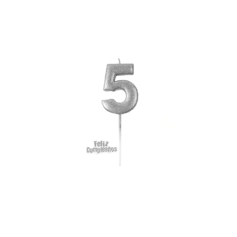 GENERICO - Vela De Numero 5 Plateada 13cm