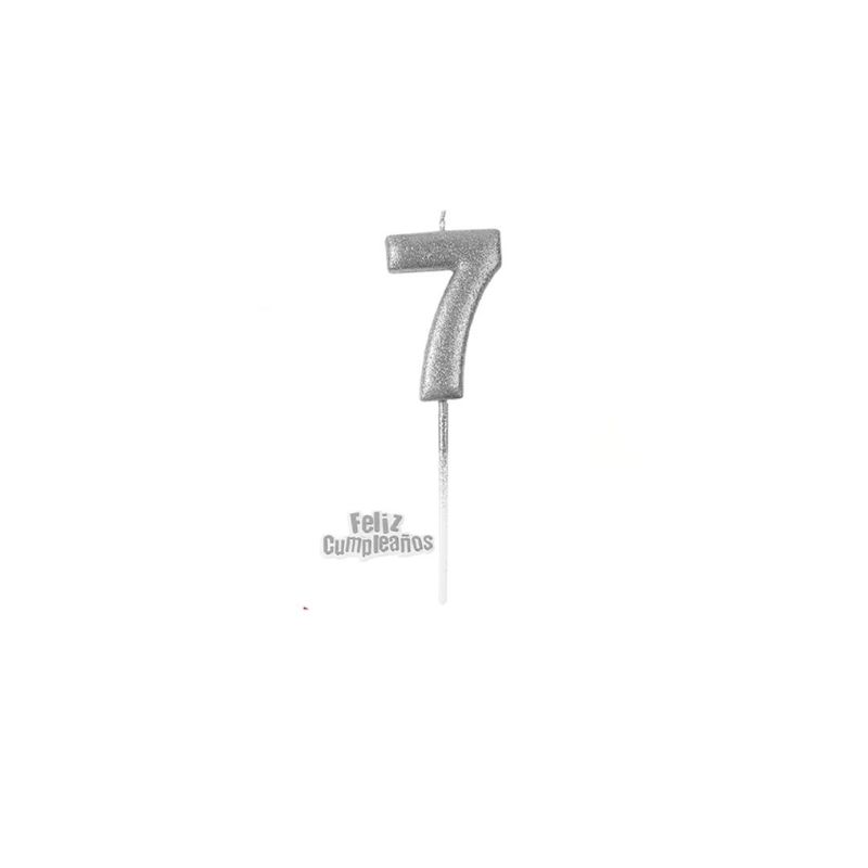 GENERICO - Vela De Numero 7 Plateada 13cm