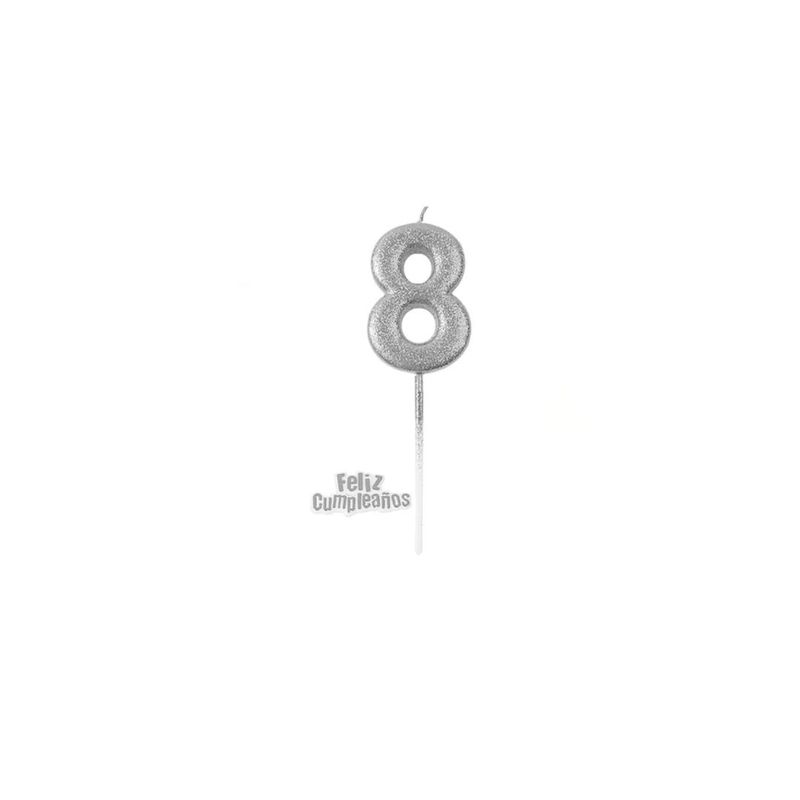 GENERICO - Vela De Numero 8 Plateada 13cm