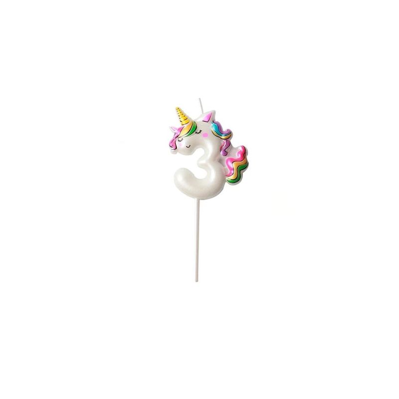 GENERICO - Vela De Numero 3 Unicornio 11cm
