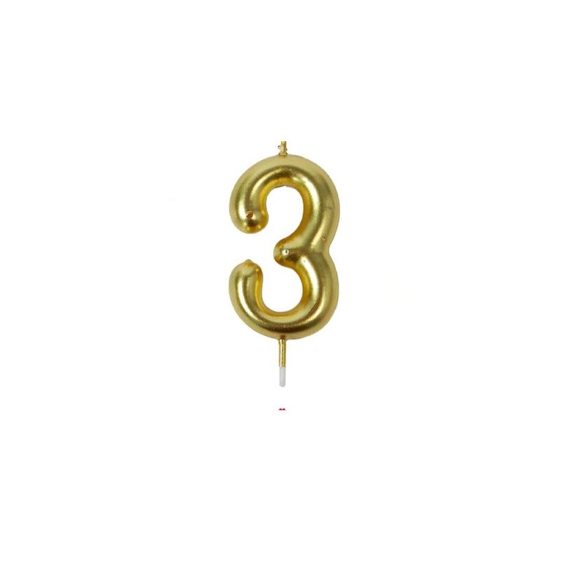 GENERICO - Vela De Numero 3 Dorada 8cm
