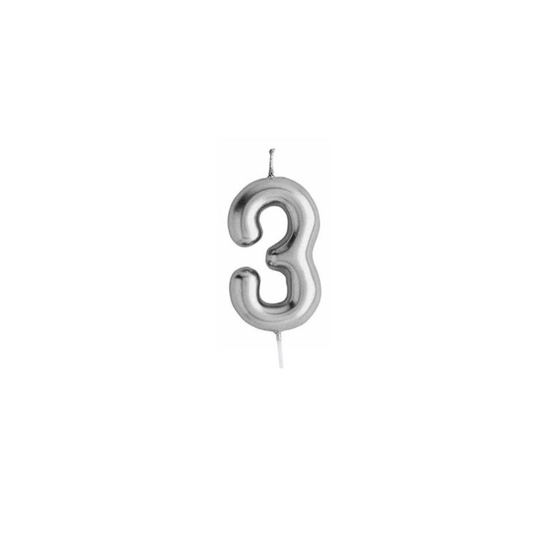 GENERICO - Vela De Numero 3 Plateada 8cm