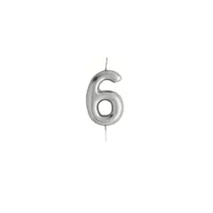 GENERICO - Vela De Numero 6 Plateada 8cm