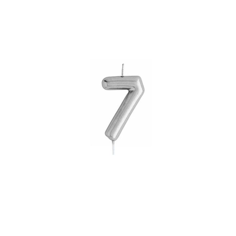 GENERICO - Vela De Numero 7 Plateada 8cm