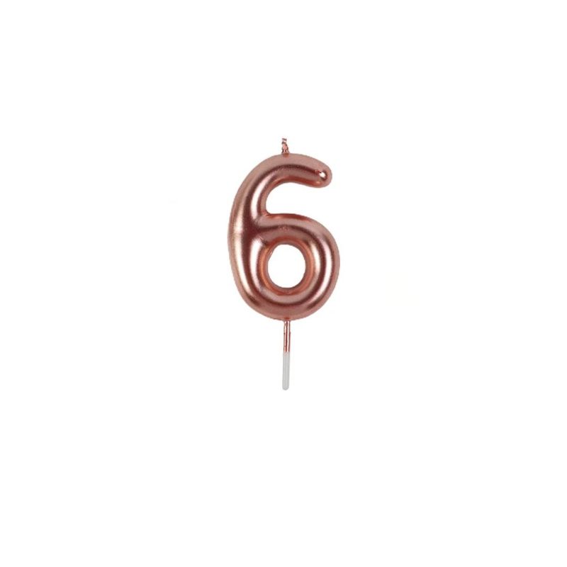 GENERICO - Vela De Numero 6 Oro Rosa 8cm