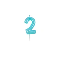 GENERICO - Vela De Numero 2 Celeste 8cm