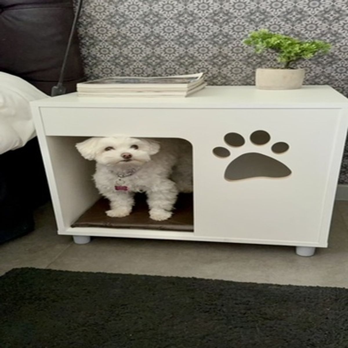 BE DESIGN - Velador Blanco Pet Para Perro Con Cojín