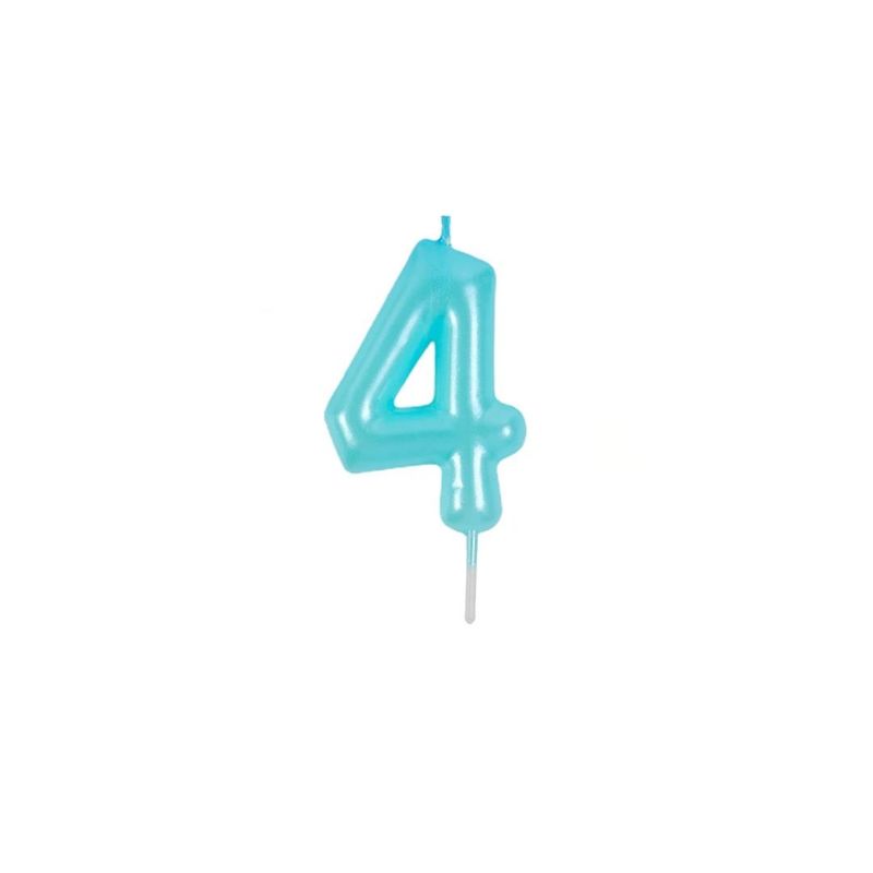 GENERICO - Vela De Numero 4 Celeste 8cm