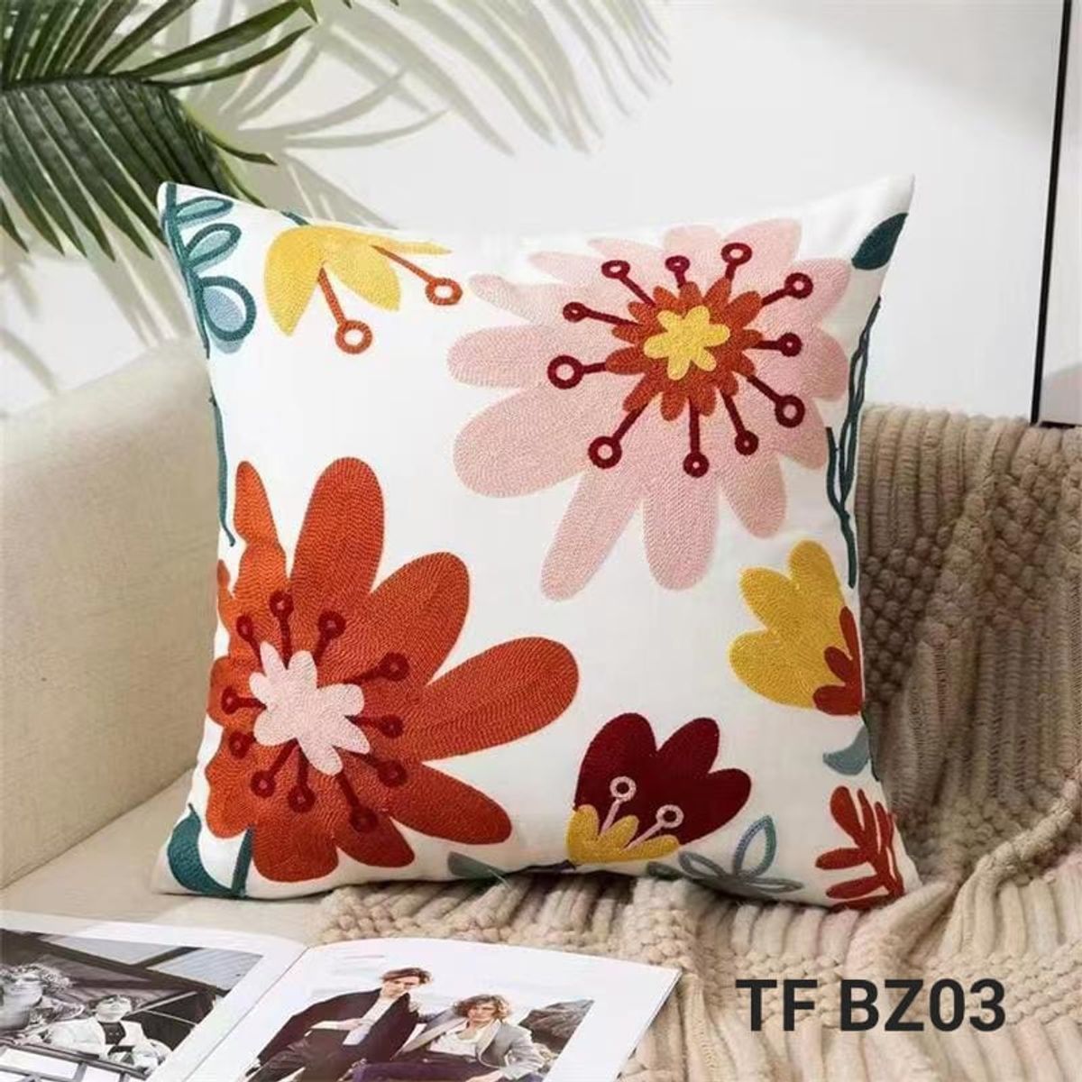 GENERICO - SET DE FUNDAS BORDADA 45 CM X 45 CM FLORES HIBISCUS BLANCO TF