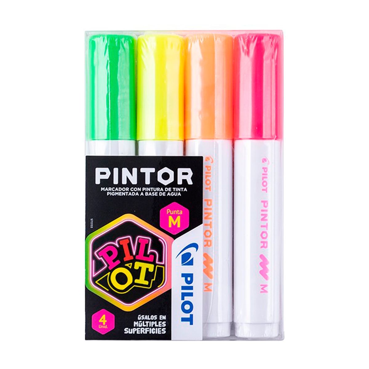 PILOT - Set Pintor Punta Medio Neon 4 Unidades Pilot