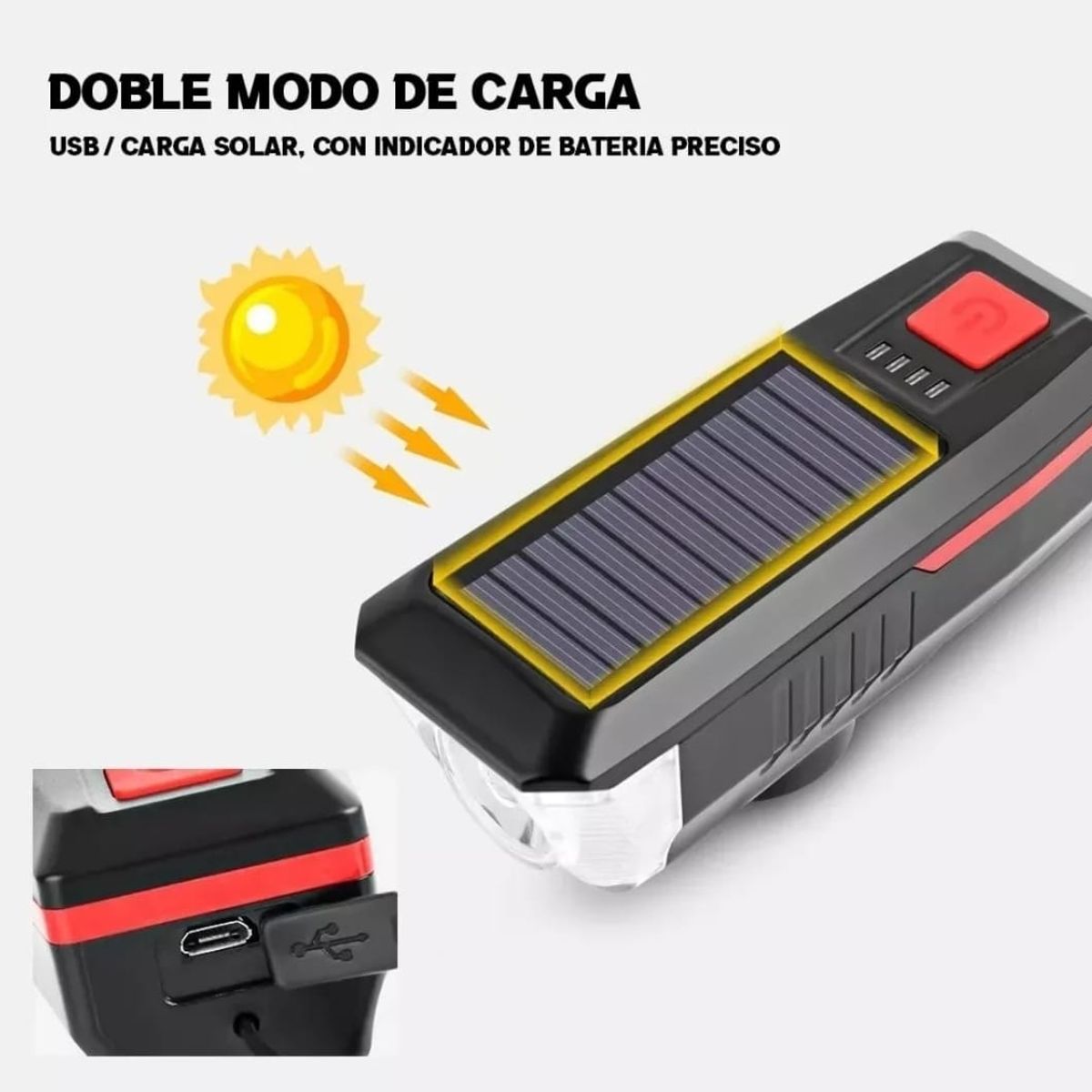 GENERICO - Luz Led Solar Para Bicicleta Con Bocina
