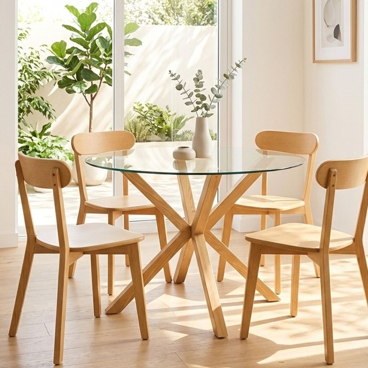 CORI CORI - Comedor Warwick 100cm + 4 Sillas Fresno Madera