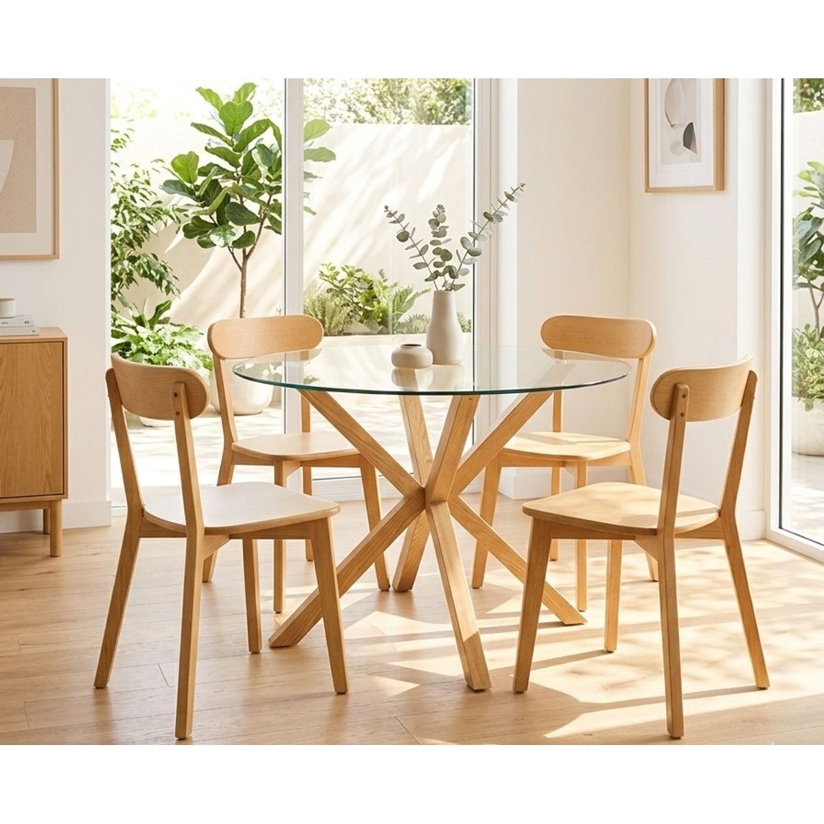 CORI CORI - Comedor Warwick 100cm + 4 Sillas Fresno Madera