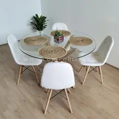 CORI CORI - Juego de Comedor Warwick Redonda 100cm + 4 Sillas Capitonne Blanca
