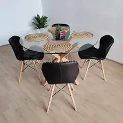 CORI CORI - Comedor Warwick 100cm + 4 Sillas Mariposas Ecocuero Negras