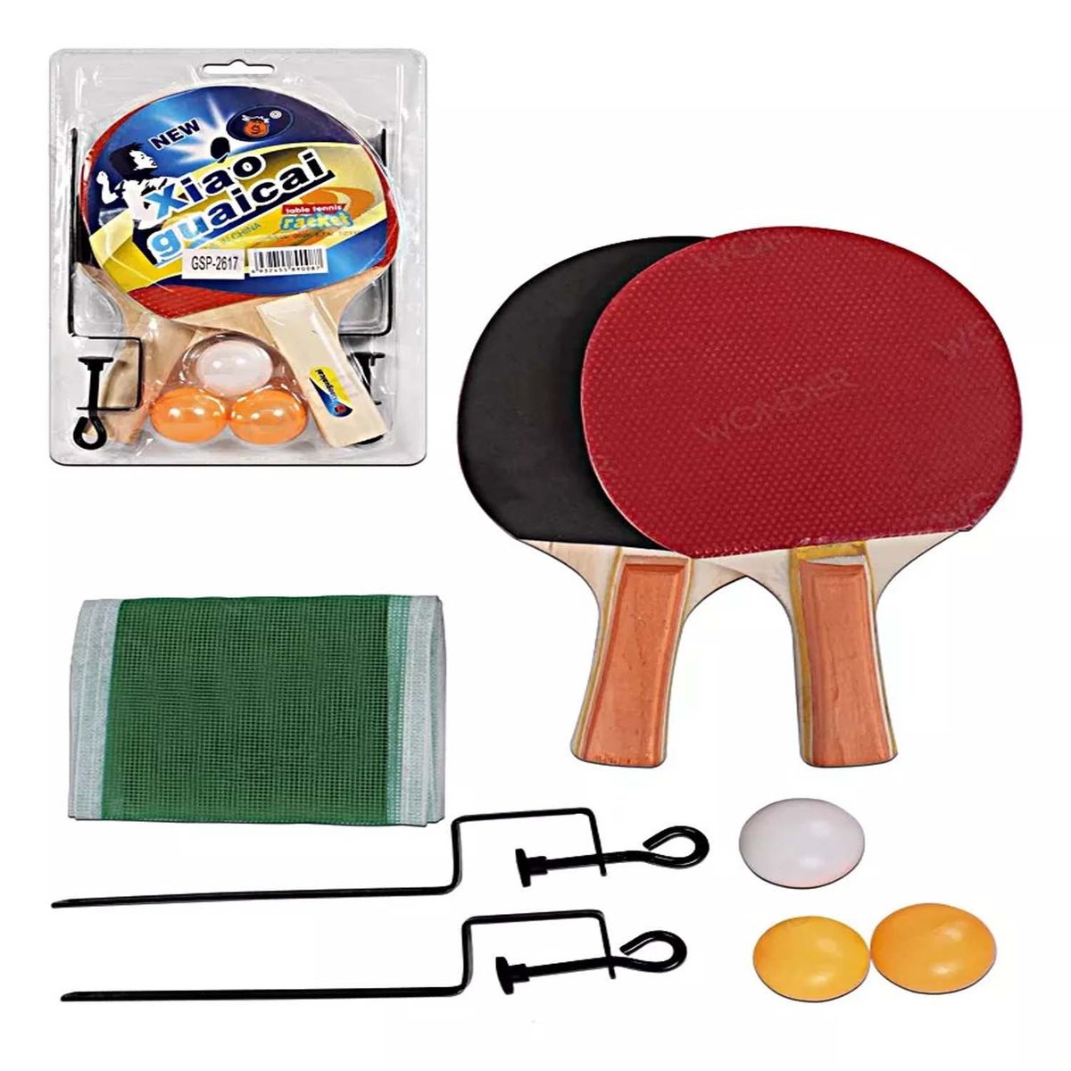 GENERICO - Pack de 2 paletas de ping pong Buona Ping kit roja y negra