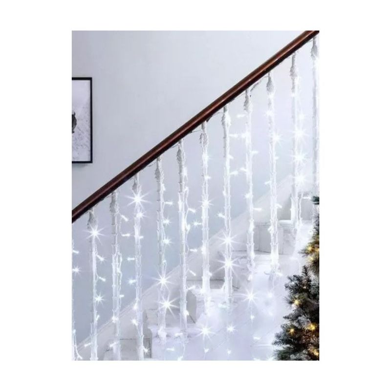 GENERICO - Cortina Navidad Fiesta Guirnalda Cascada 3x2 Blanco Frio Corriente