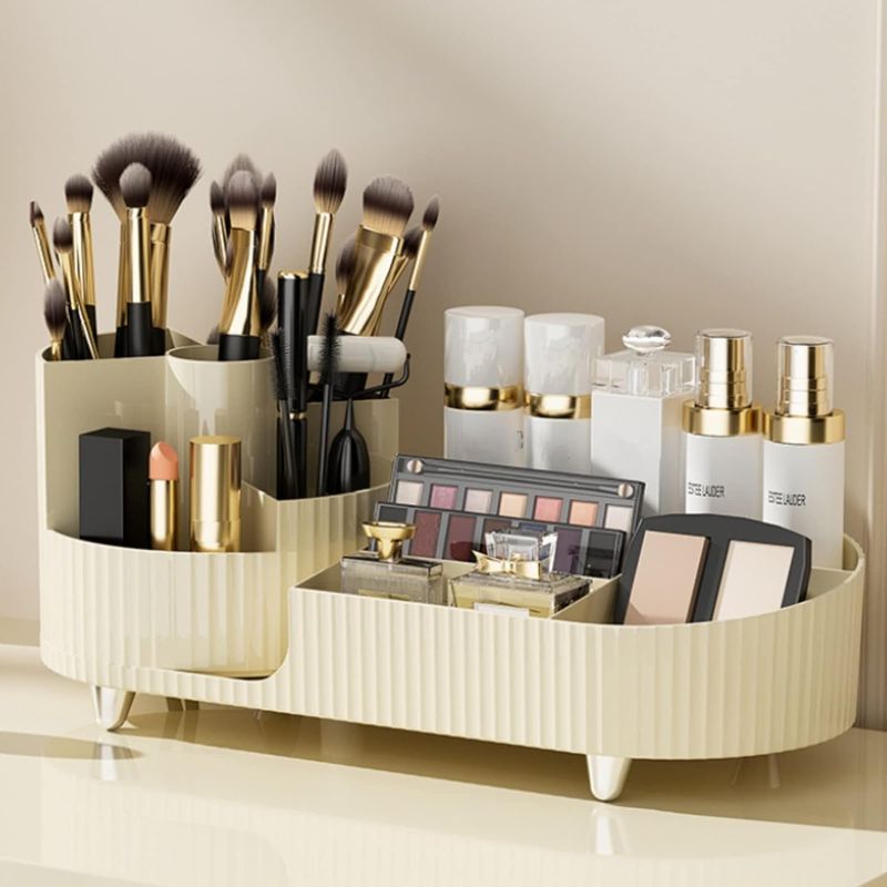 PAGANOOM - Caja de almacenamiento de maquillaje giratoria de gran capacidad - Blanco
