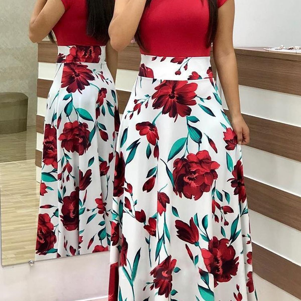 EDWINAYY - Vestido Casual Largo Con Estampado Floral Para Fiesta