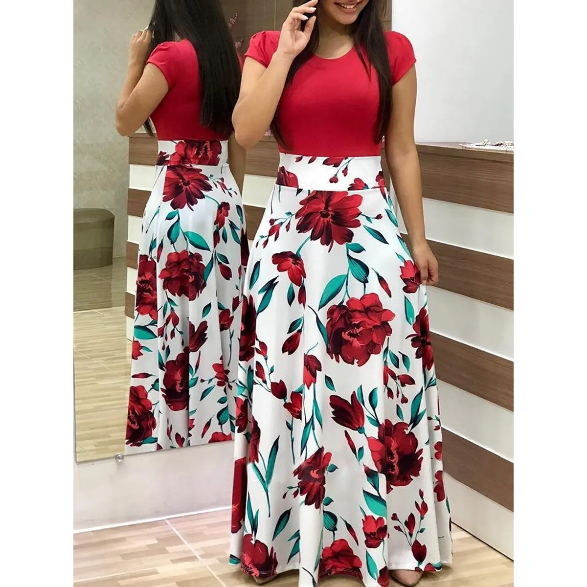 EDWINAYY - Vestido Casual Largo Con Estampado Floral Para Fiesta