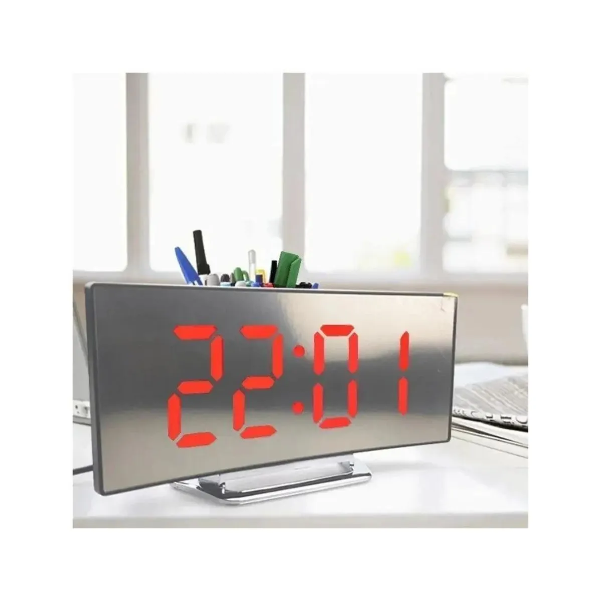 GENERICO - Reloj Led De Escritorio Pantalla Curva Con Espejo Luz Led