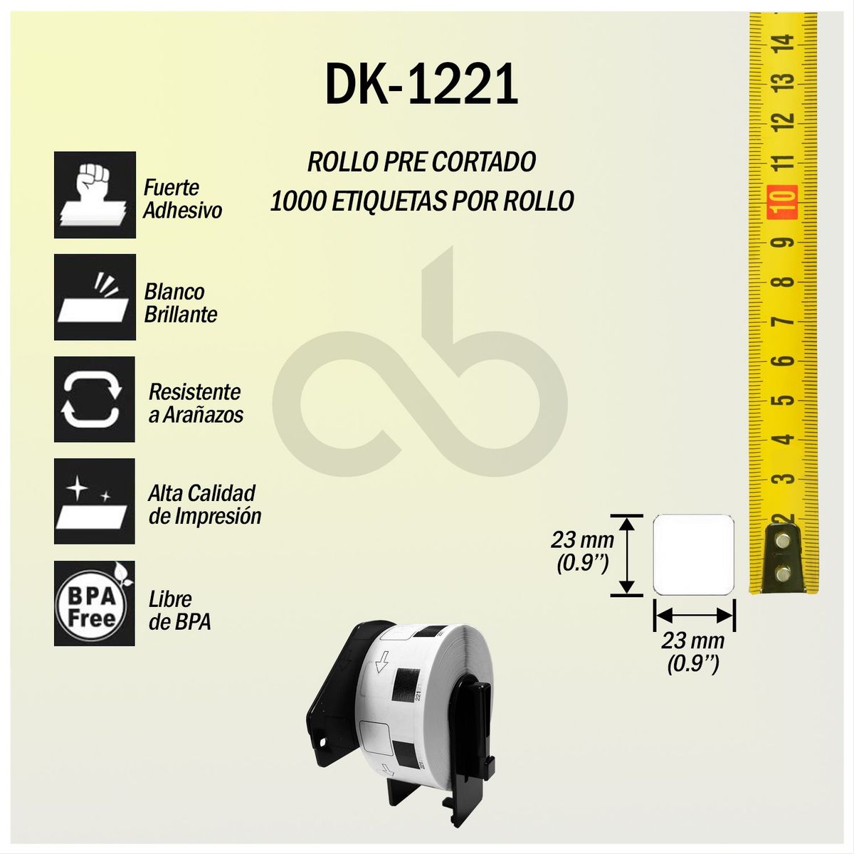 CELLBOX - Rollo + Soporte Etiqueta DK 1221 - 23mm x 23mm - 1000/rollo
